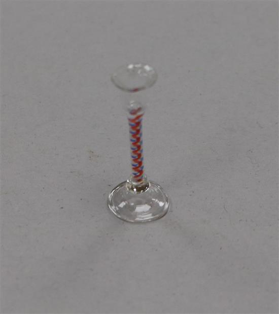 A 19th century Dutch miniature colour twist stem wine glass